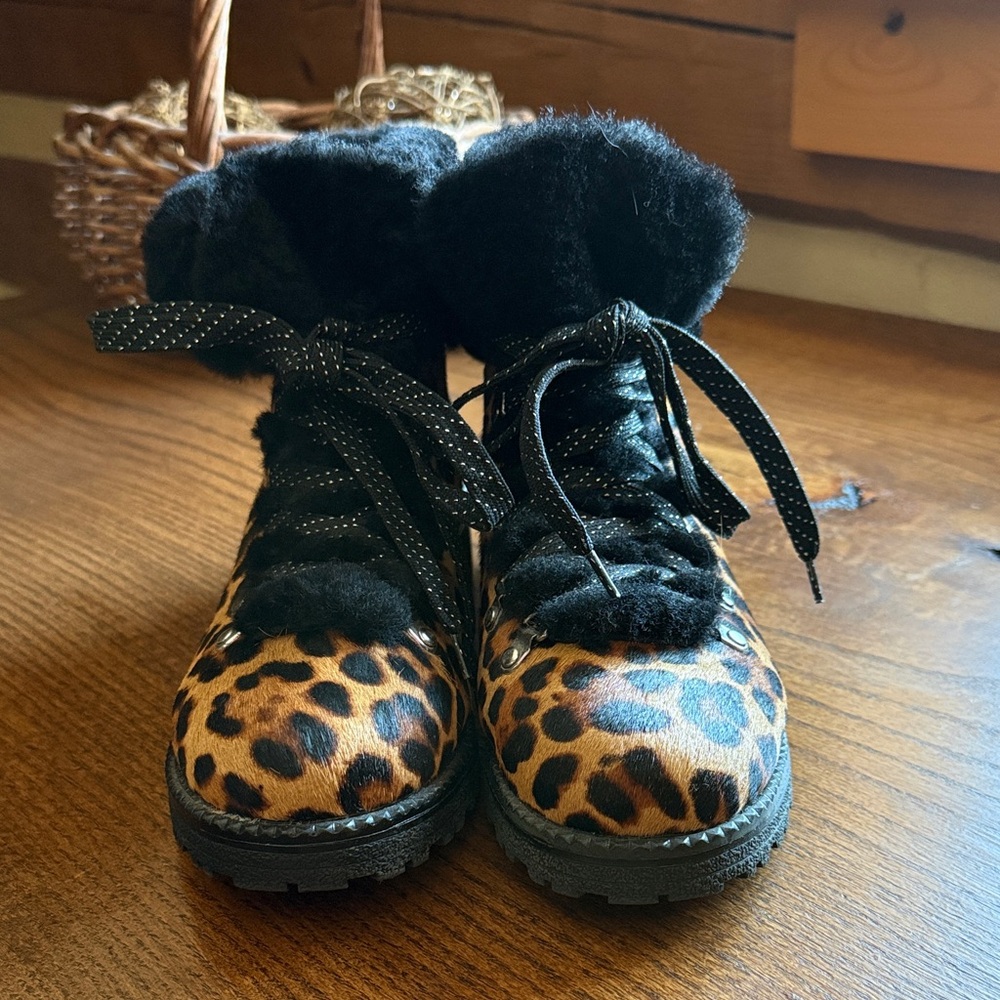 J. Crew Leopard Print Lace Up Hiking Boots